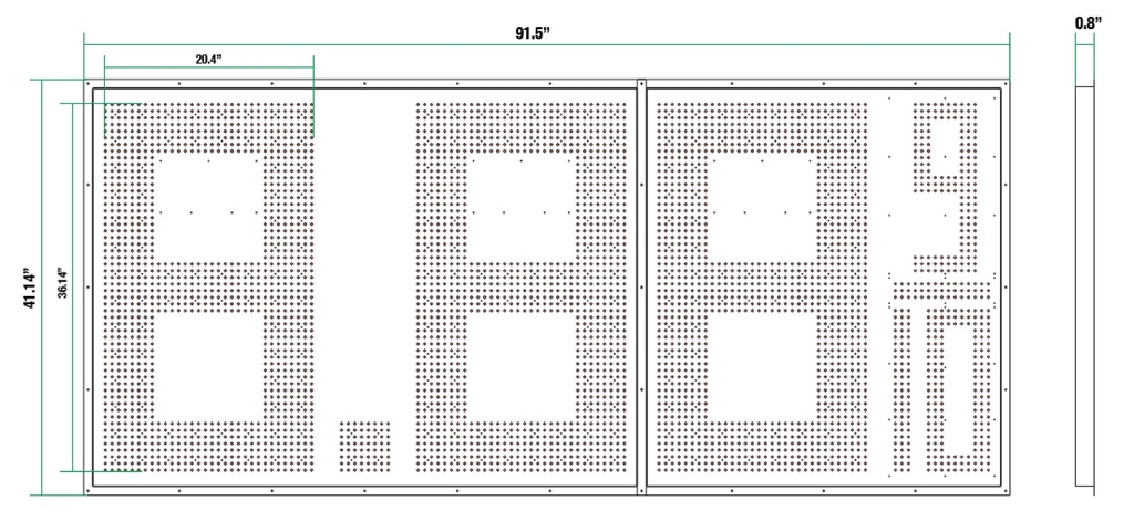 36" High DIP LED Fuel Price Sign. 91.5" x 41.14" x 0.75" Weatherproof Retrofit System Assembled Complete with Meanwell Power Supply