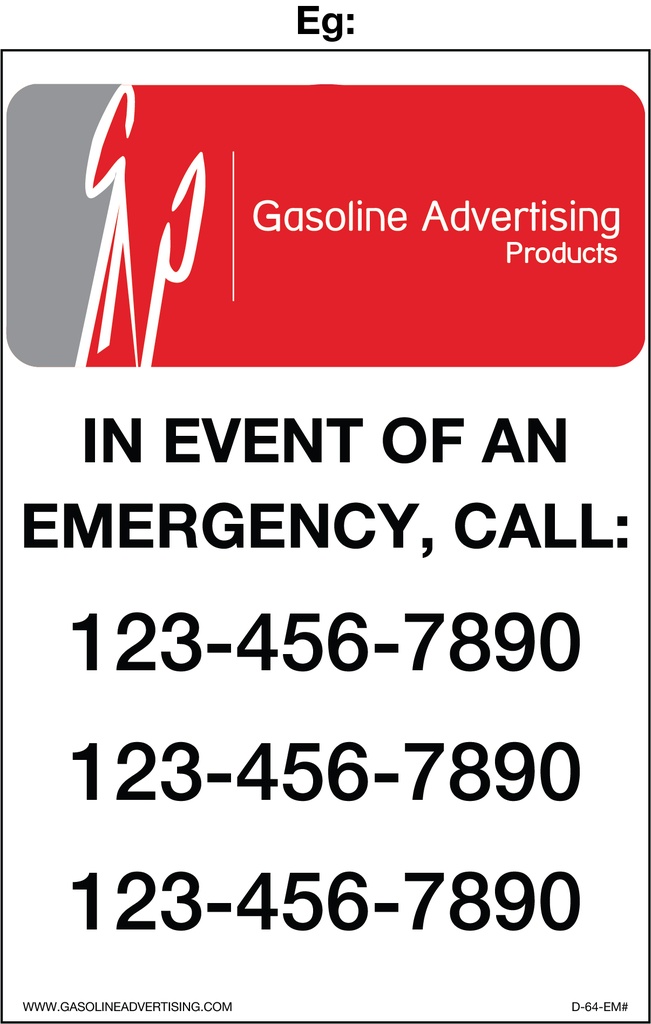 D-64-EM# - 4"W X 6"H - Emergency Number Decal