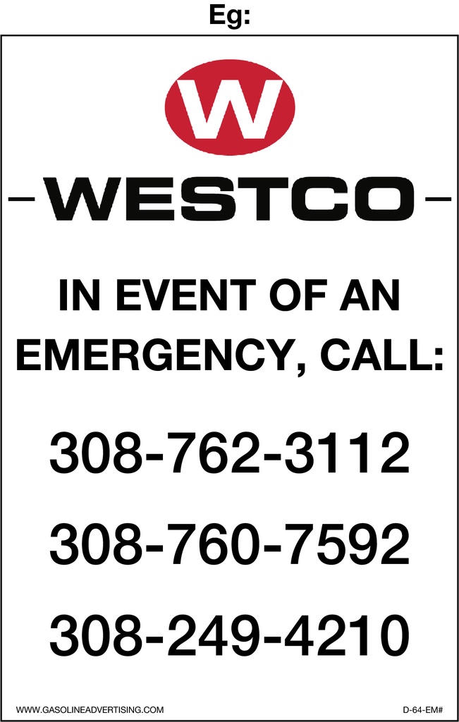 D-64-EM# - 4"W X 6"H - Emergency Number Decal