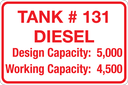 CAS-128-TC - 12.0"W X 8"H - Tank # - Product - Design and Working Capacity - Red on White background Aluminum Sign
