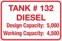 CAS-128-TC - 12.0"W X 8"H - Tank # - Product - Design and Working Capacity - Red on White background Aluminum Sign