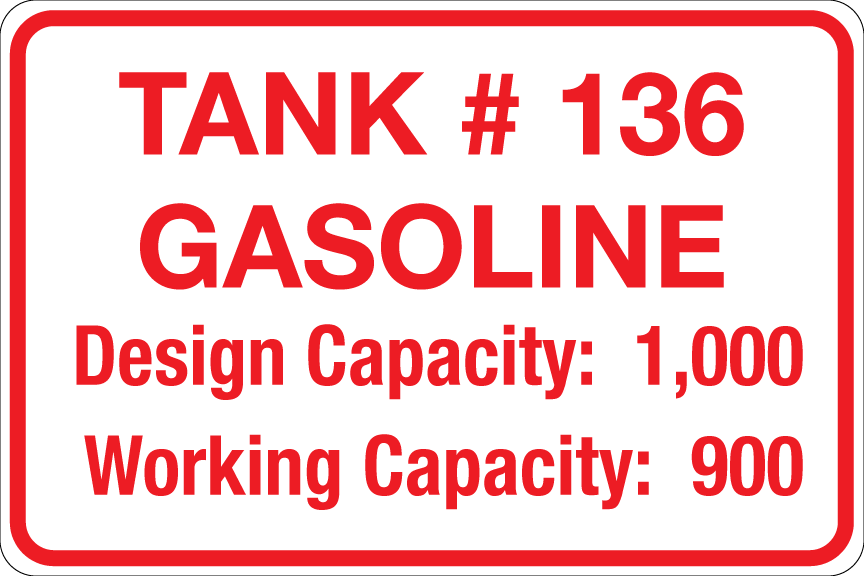 CAS-128-TC - 12.0"W X 8"H - Tank # - Product - Design and Working Capacity - Red on White background Aluminum Sign