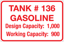 CAS-128-TC - 12.0"W X 8"H - Tank # - Product - Design and Working Capacity - Red on White background Aluminum Sign
