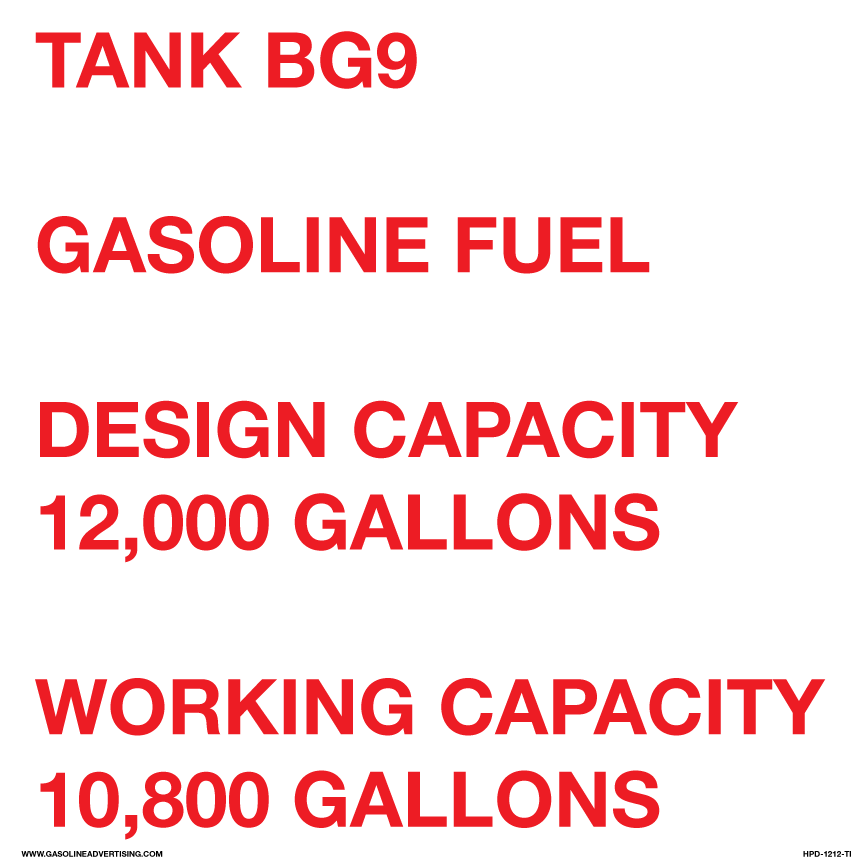 HPD-1212-TI - 12" x 12" 3M Laminated Decal - TANK INFO PRODUCT NAME DESIGN AND WORKING CAPACITY