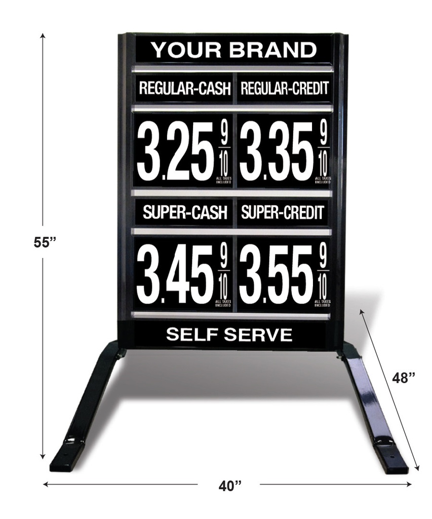 2 GRADES VXS220 SERIES CASH/CREDIT FUEL PRICE SIGN WITH 12" FLIP DIGITS VERSA DISPLAY - FREESTANDING - CURB STAND - MONUMENT STYLE