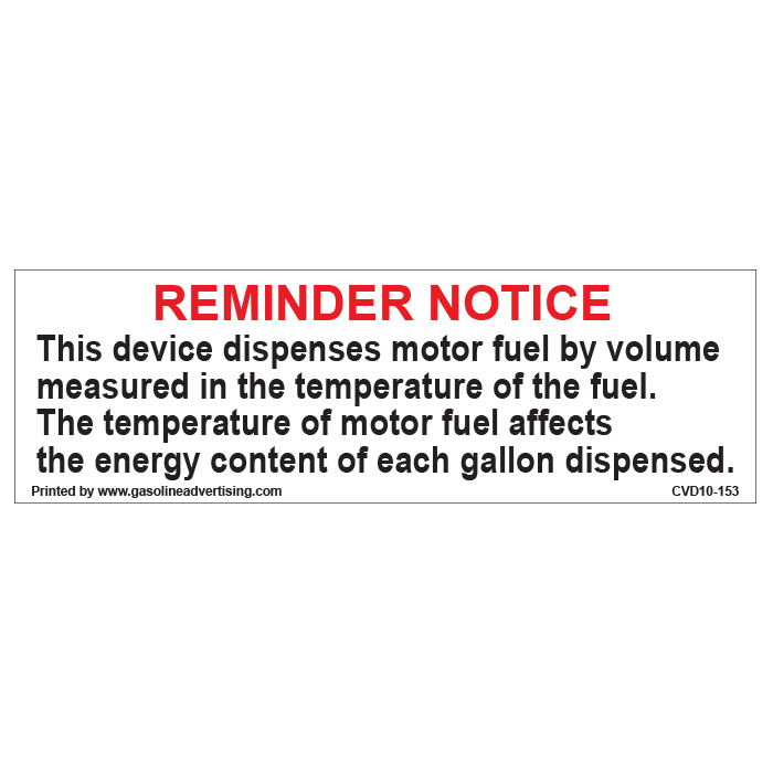 CVD10-153 - 4"W X 1.25"H - Fueling Instruction Decal - REMINDER NOTICE..