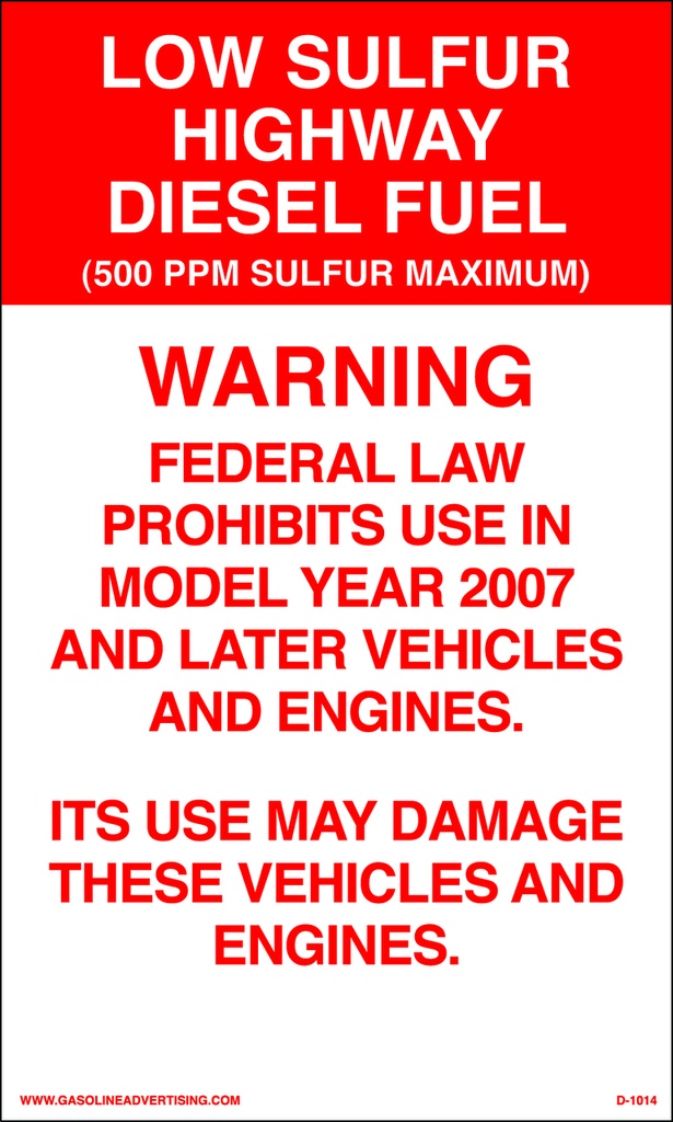 D1014 IRS Mandated Decal - LOW SULFUR...