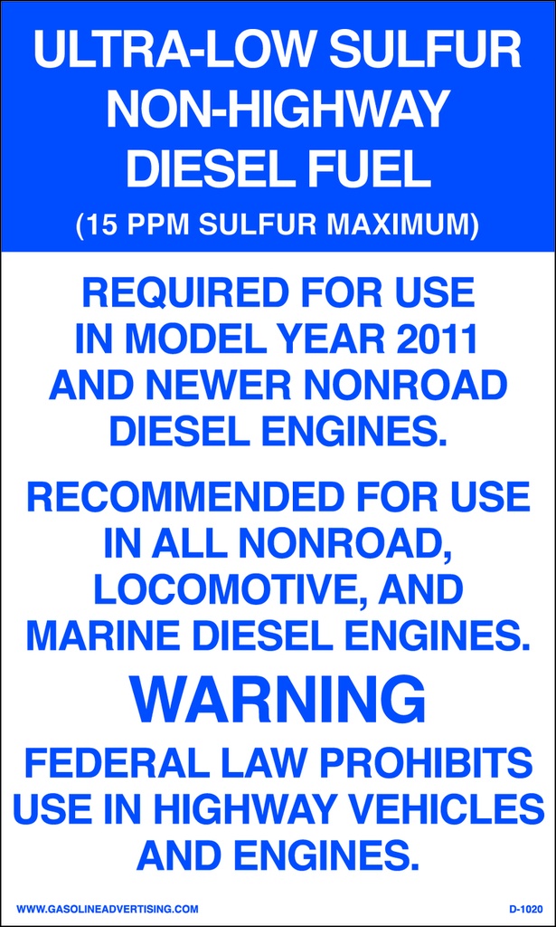 D1020 EPA Regulated Kerosene Decal - ULTRA-LOW SULFUR...