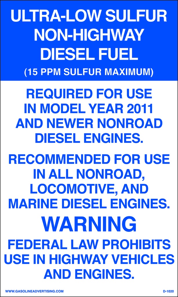 D1020 EPA Regulated Kerosene Decal - ULTRA-LOW SULFUR...