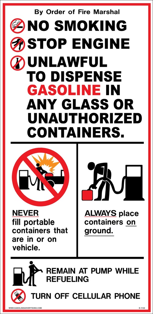 D-1122 Fueling Instruction Decal - NO SMOKING...