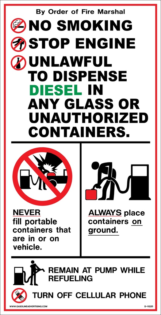 D-1122D Fueling Instruction Decal - NO SMOKING...