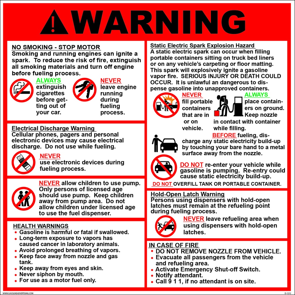 D-1212 Fueling Instruction Decal - WARNING...