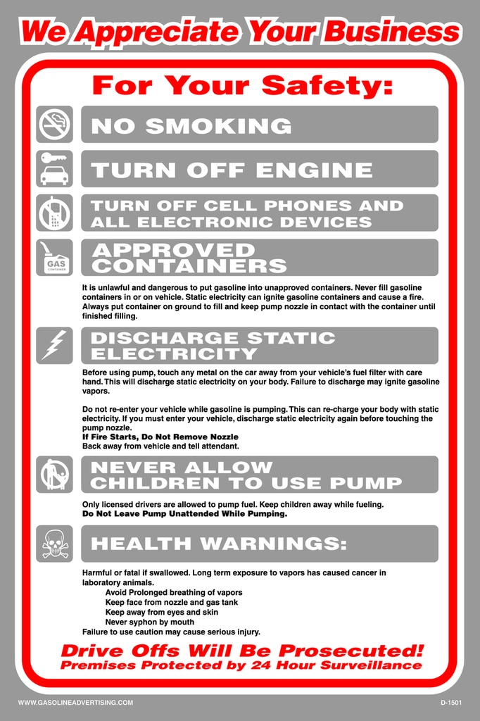 D-1501 Fueling Instruction Decal - WE APPRECIATE...