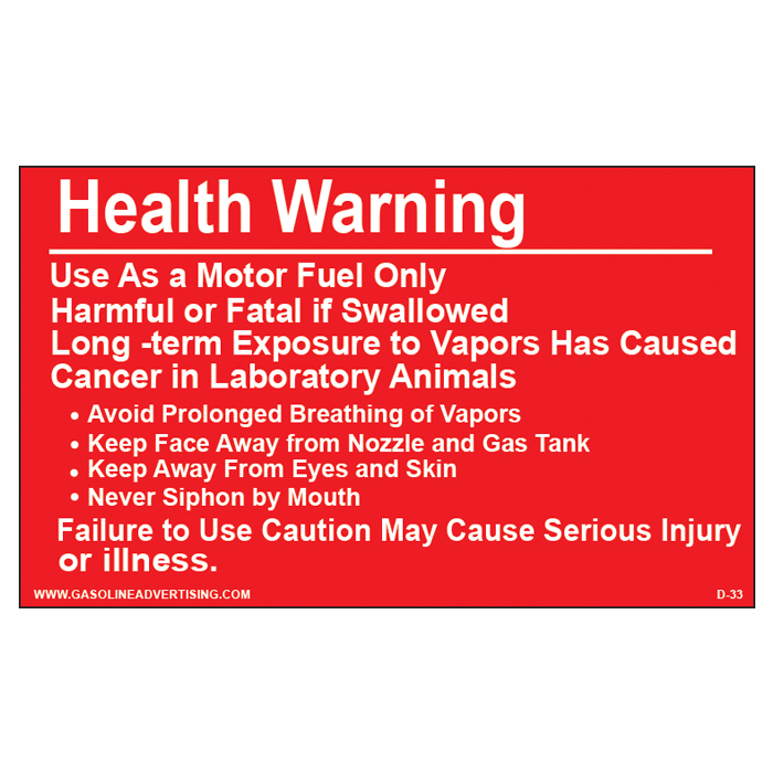 D-33 Health Warning & Safety Decal - HEALTH WARNING...
