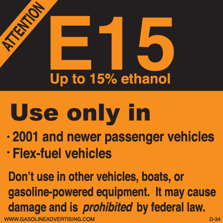 D-34 Ethanol Decal - USE ONLY...