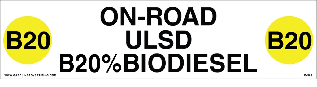 D-362 - 12"W x 3"H - API COLOR CODED DECAL - ON-ROAD ULSD B20% BIODIESEL