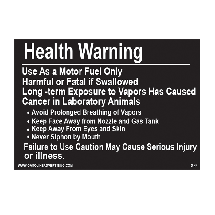 D-44 Health Warning & Safety Decal - HEALTH WARNING...