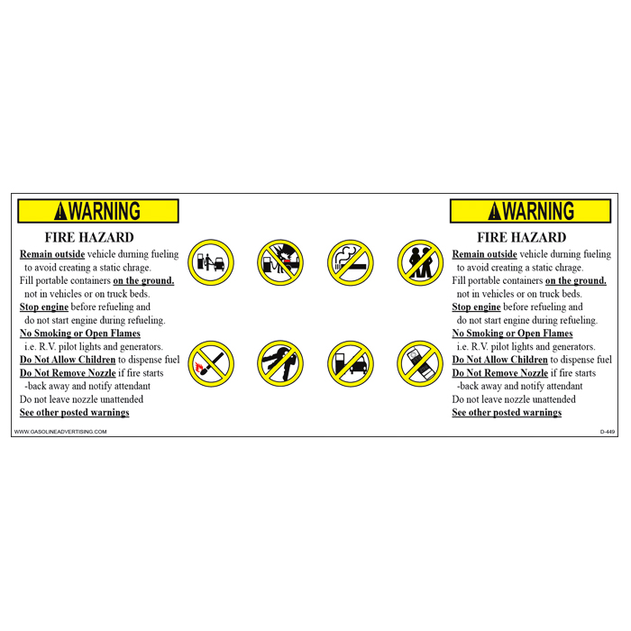 D-449 Fueling instructions Decal - WARNING...