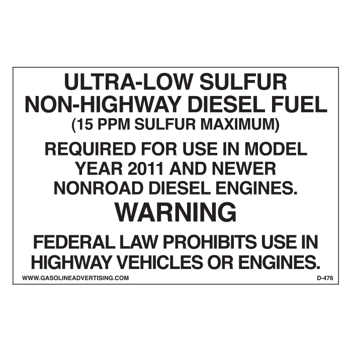 D-476 EPA Non-Road Diesel Decal - ULTRA-LOW...