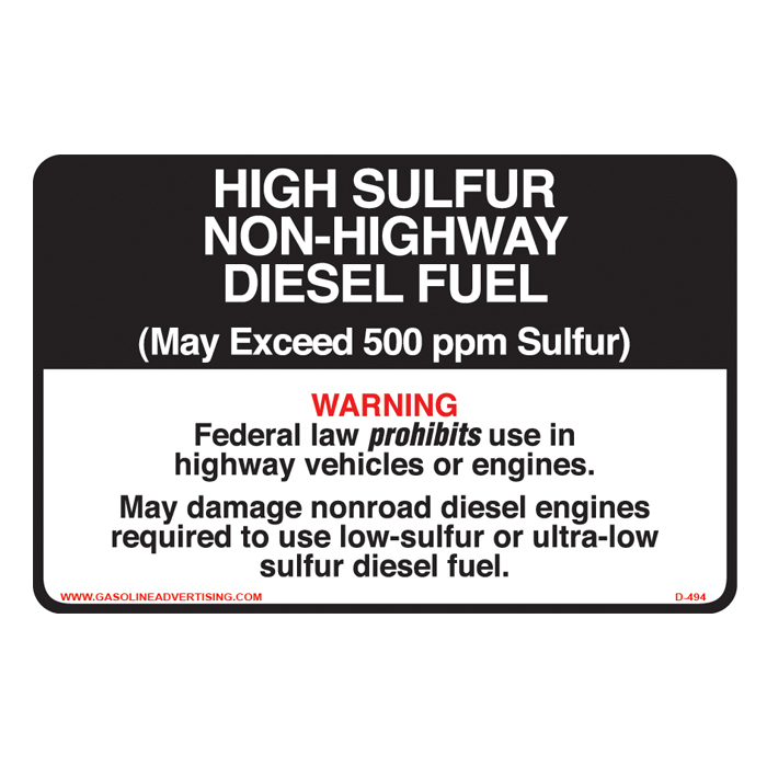 D-494 Non-Road Diesel Decal - HIGHWAY SULFUR...