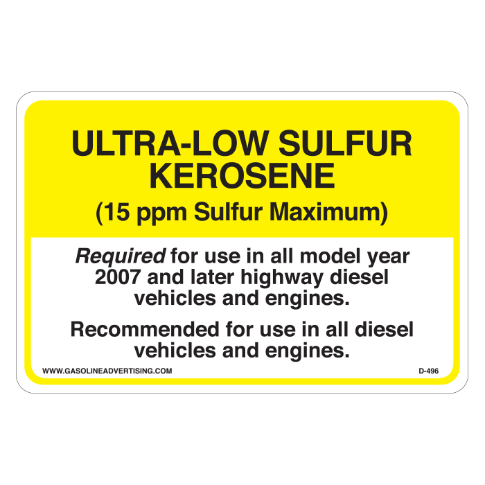 D-496 EPA Regulated Kerosene Decal - ULTRA-LOW...