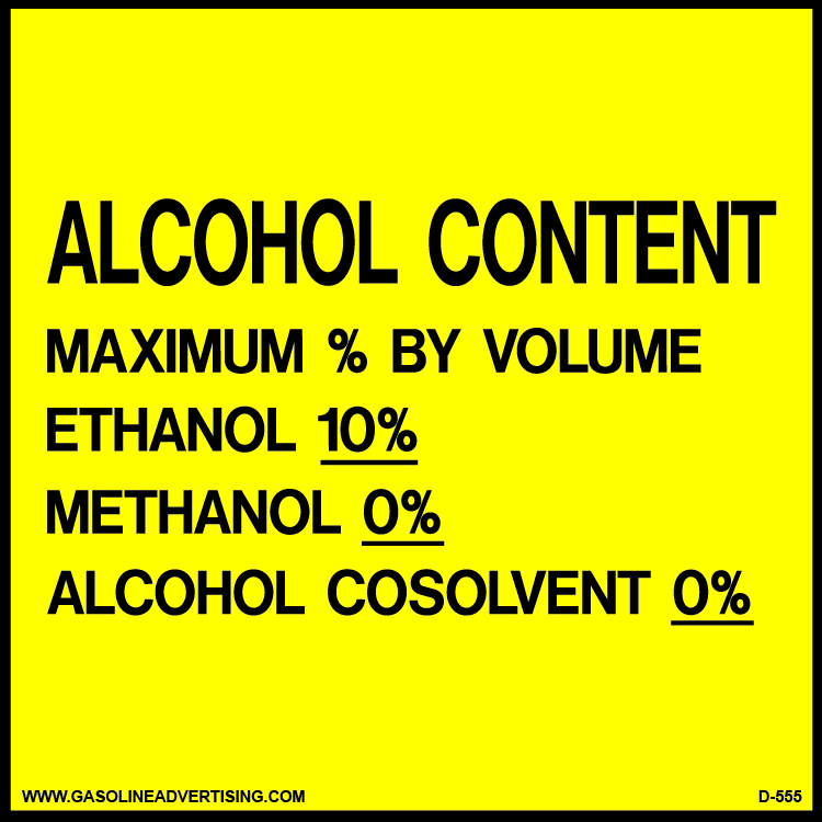D-555 Regulated Ethanol Decal - ALCOHOL CONTENT...