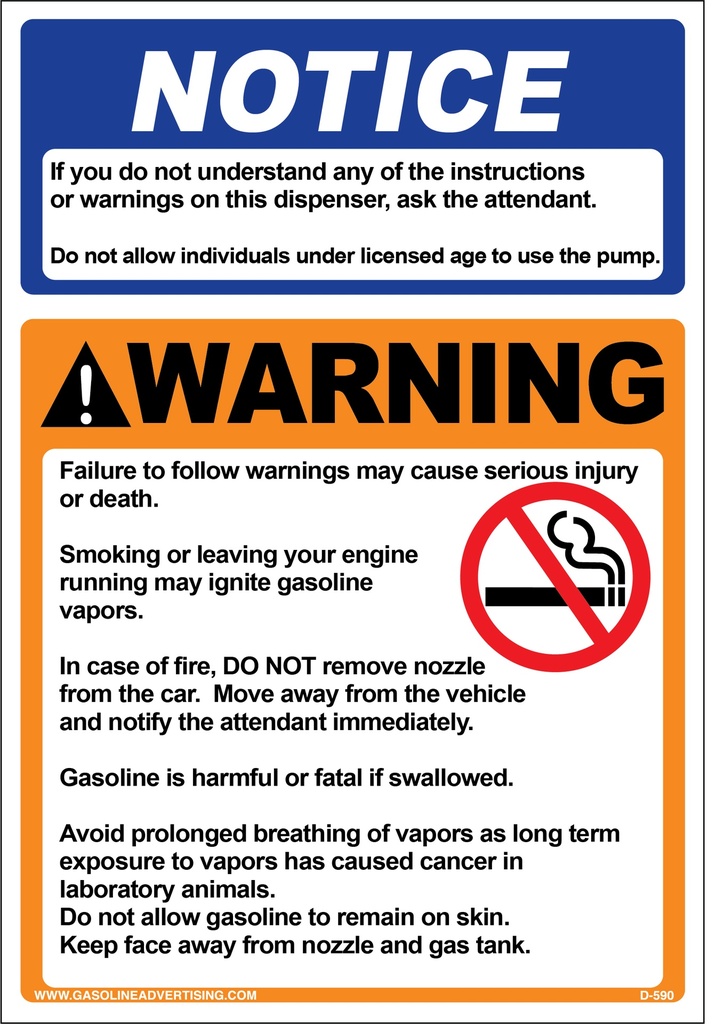 D-590 Fueling Instruction Decal - NOTICE...