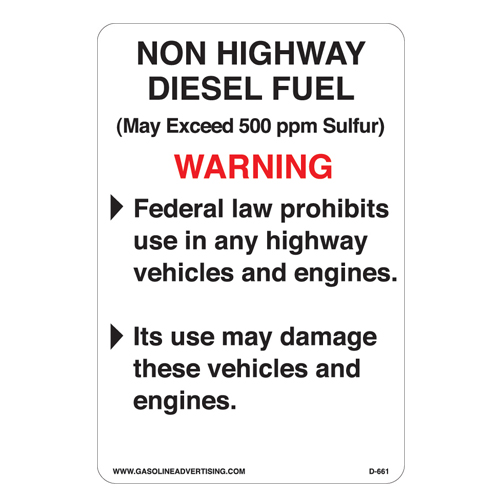 D-661 EPA Highway Diesel Decal - NON HIGHWAY...