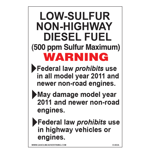 D-663A EPA Non-Road Diesel Decal - LOW-SULFUR...