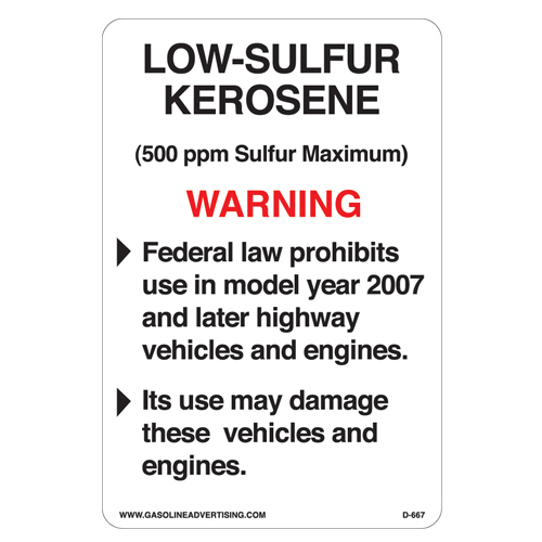 D-667 EPA Rgulated Kerosene Decal - LOW-SULFUR...