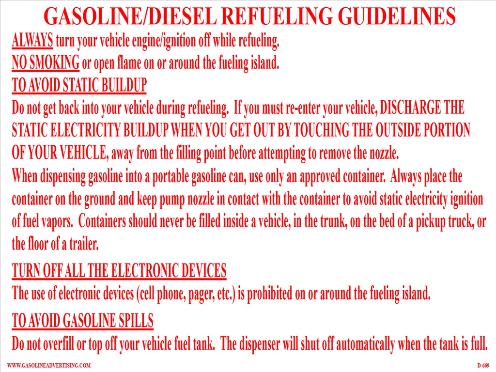 D-669 Fueling Instructions Decal - GASOLINE/DIESEL...