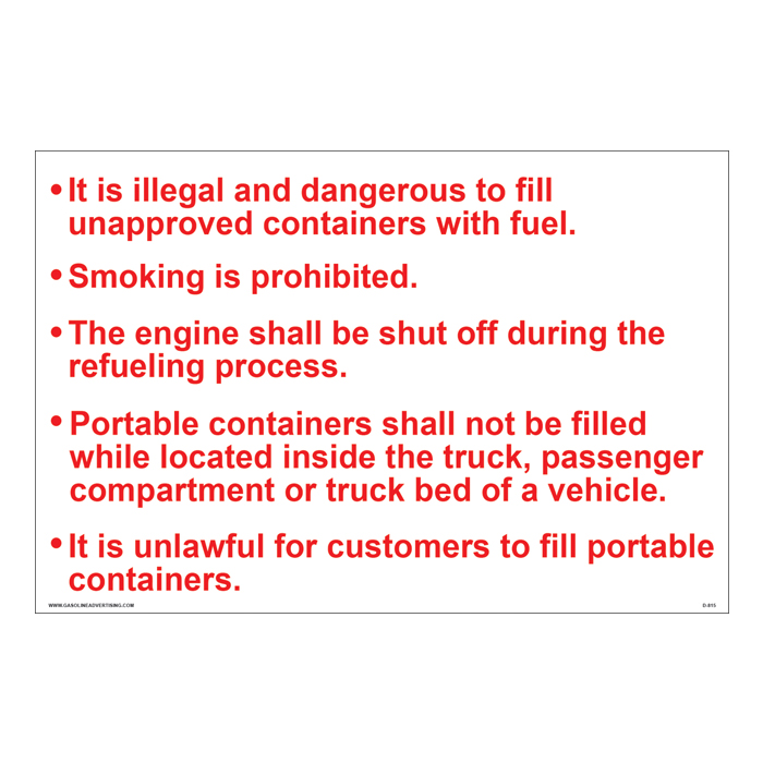 D-815 Fueling Instruction Decal - It is Illegal...