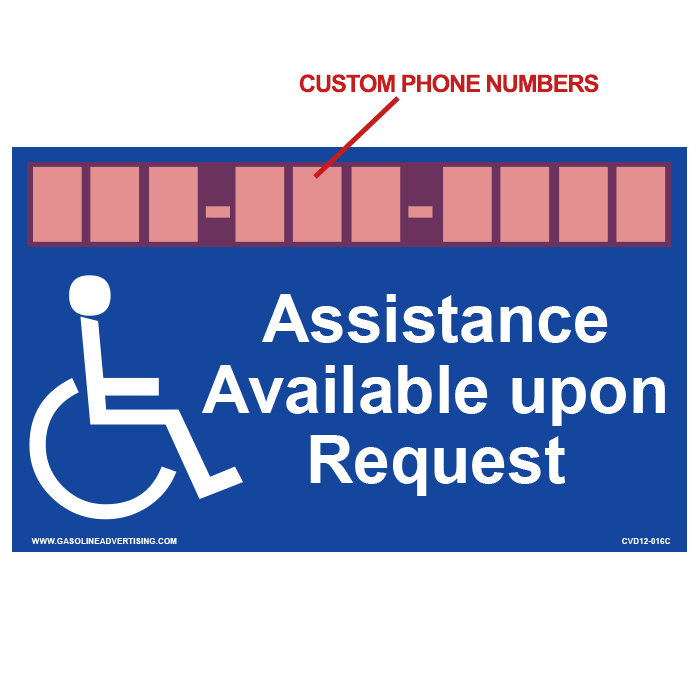 CVD12-016C - 5"W X 3"H - ADA Decal - ASSISTANCE AVAILABLE... High Performance Decal