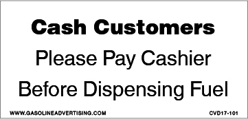 CVD17-101 - 5"W X 3"H - CASH CUSTOMERS... Decal