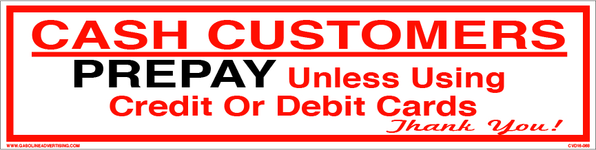 CVD18-068 - 12.0"W X 3.0"H - CASH CUSTOMERS... Decal