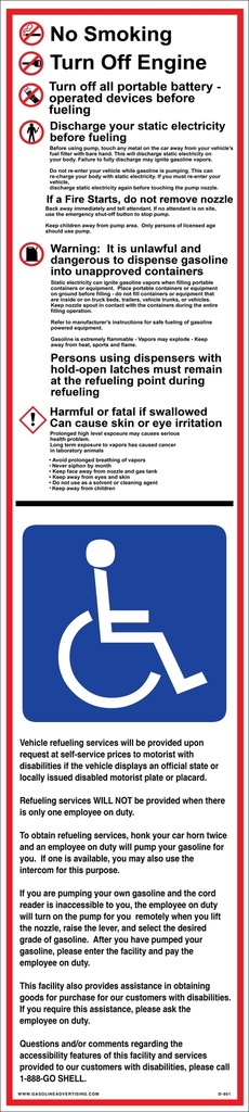 D-901 Fueling Instruction Decal - NO SMOKING...