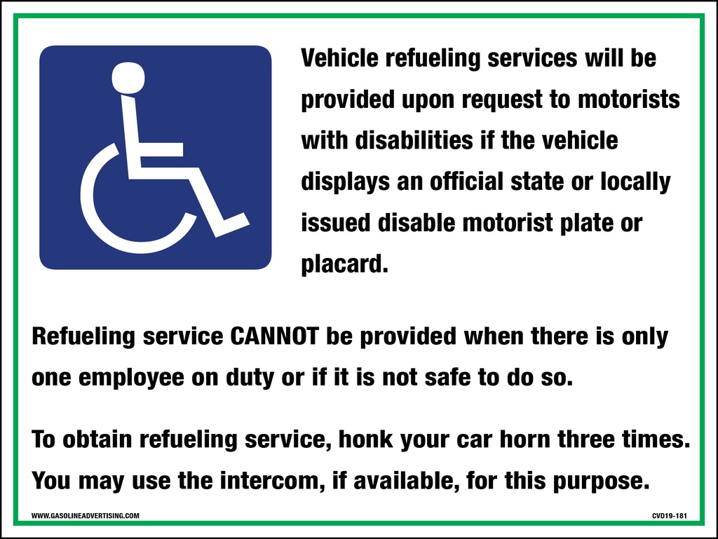 CVD19-181 - 6.0"W X 4.5"H - HANDICAP FUELING SERVICES DECAL