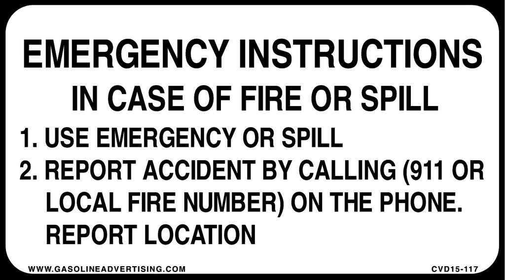 CVD15-117 - 4.5"W X 2.5"H - EMERGENCY INSTRUCTIONS... Decal