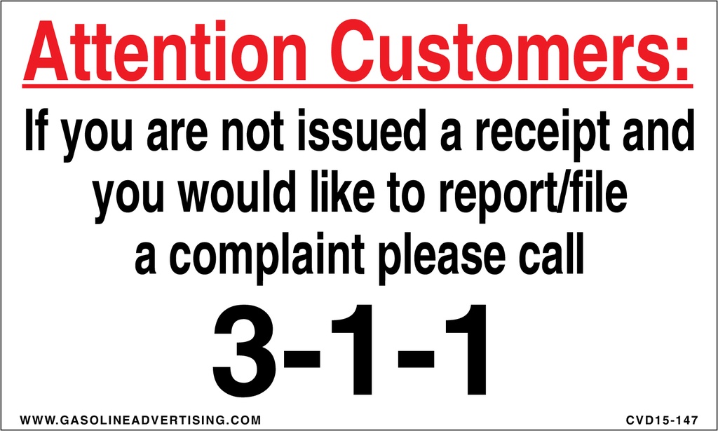 CVD15-147 - 5.0"W X 3.0"H - ATTENTION CUSTOMERS... Decal