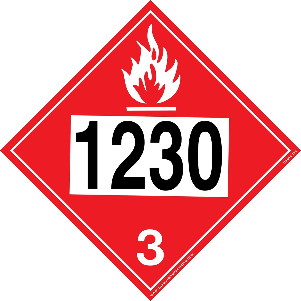 CVD15-165 - 5.0"W X 5.0"H - D.O.T PLACARD SIGN UN - 1230 Decal