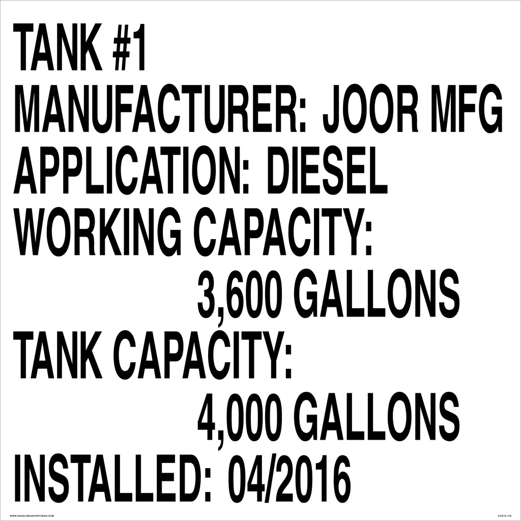 CVD15-170 - 24.0"W X 24.0"H - TANK #1... Decal