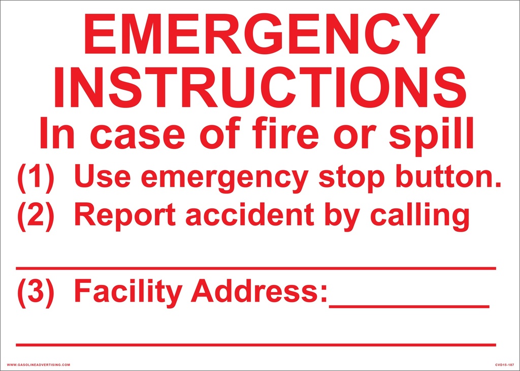 CVD15-187 - 14.0"W X 10.0"H - EMERGENCY INSTRUCTIONS... Decal