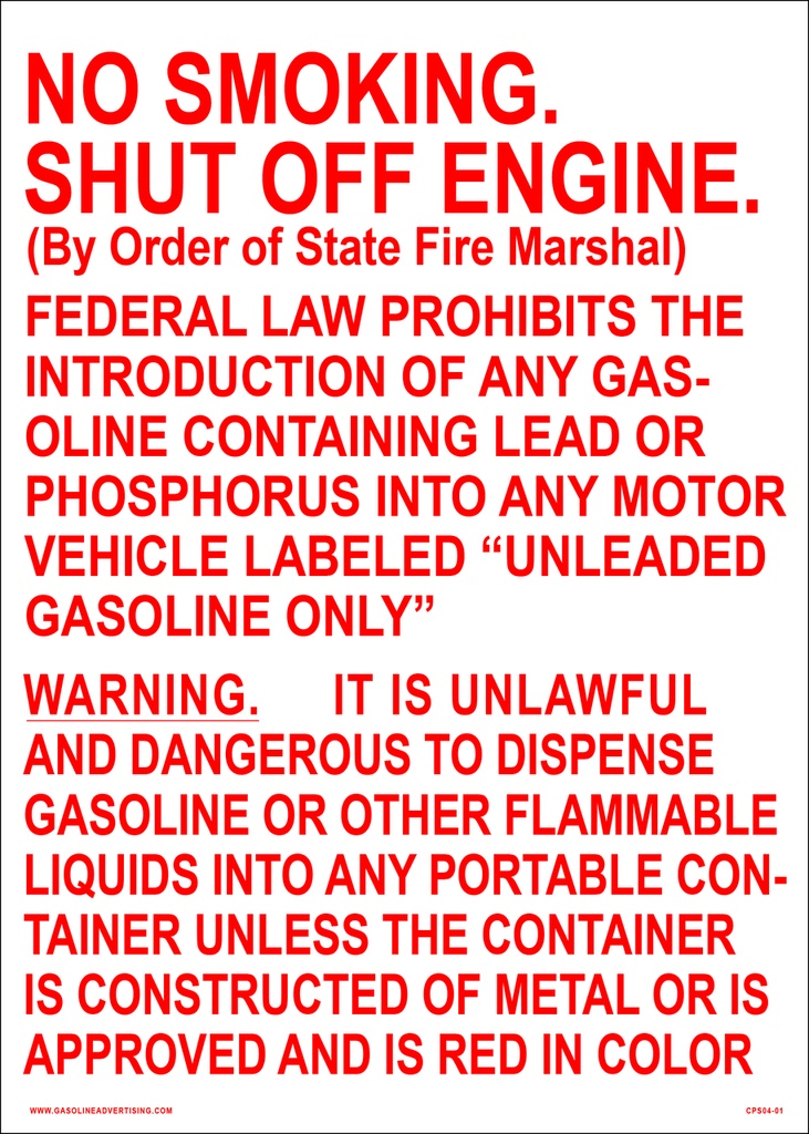 D04-01 Fueling Island Decal "No Smoking Stop Engine"R/W