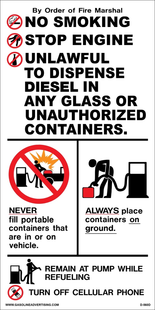 D-560D Pump Ad. Panel Decal - NO SMOKING...DIESEL