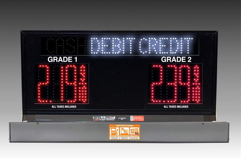 2 GRADES XL200 SERIES CASH/DEBIT/CREDIT TOGGLING PUMP TOP LED FUEL PRICE SIGN WITH 4.75" LED DIGITS