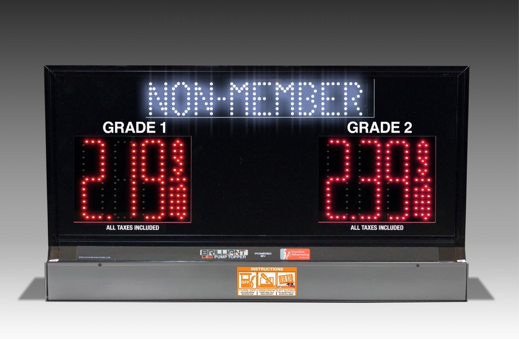 2 GRADES XL200 SERIES MEMBER/NON-MEMBER TOGGLING PUMP TOP LED FUEL PRICE SIGN WITH 4.75" LED DIGITS