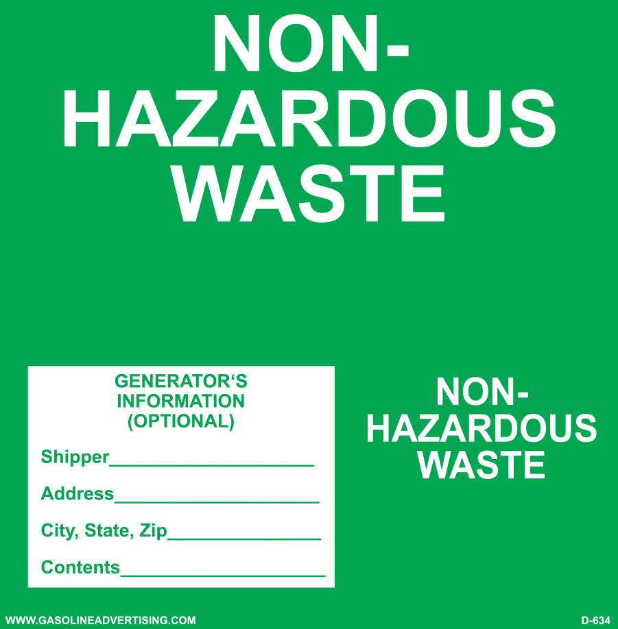 D-634 NFPA & Hazardous Waste Decal - NON-HAZARDOUS...