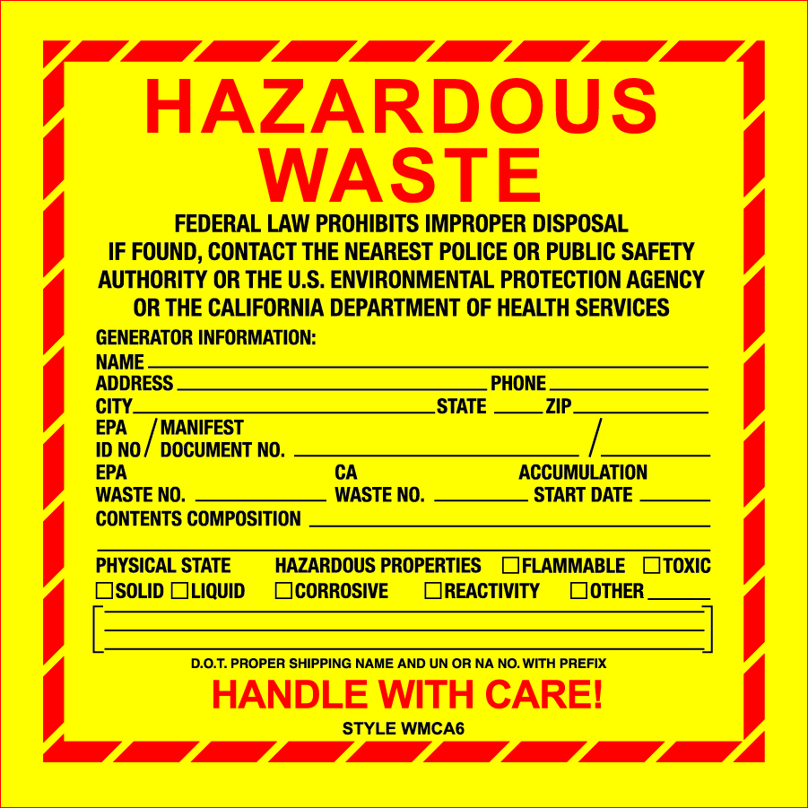 D-636 NFPA & Hazardous Waste Decal - HAZARDOUS WASTE CA...