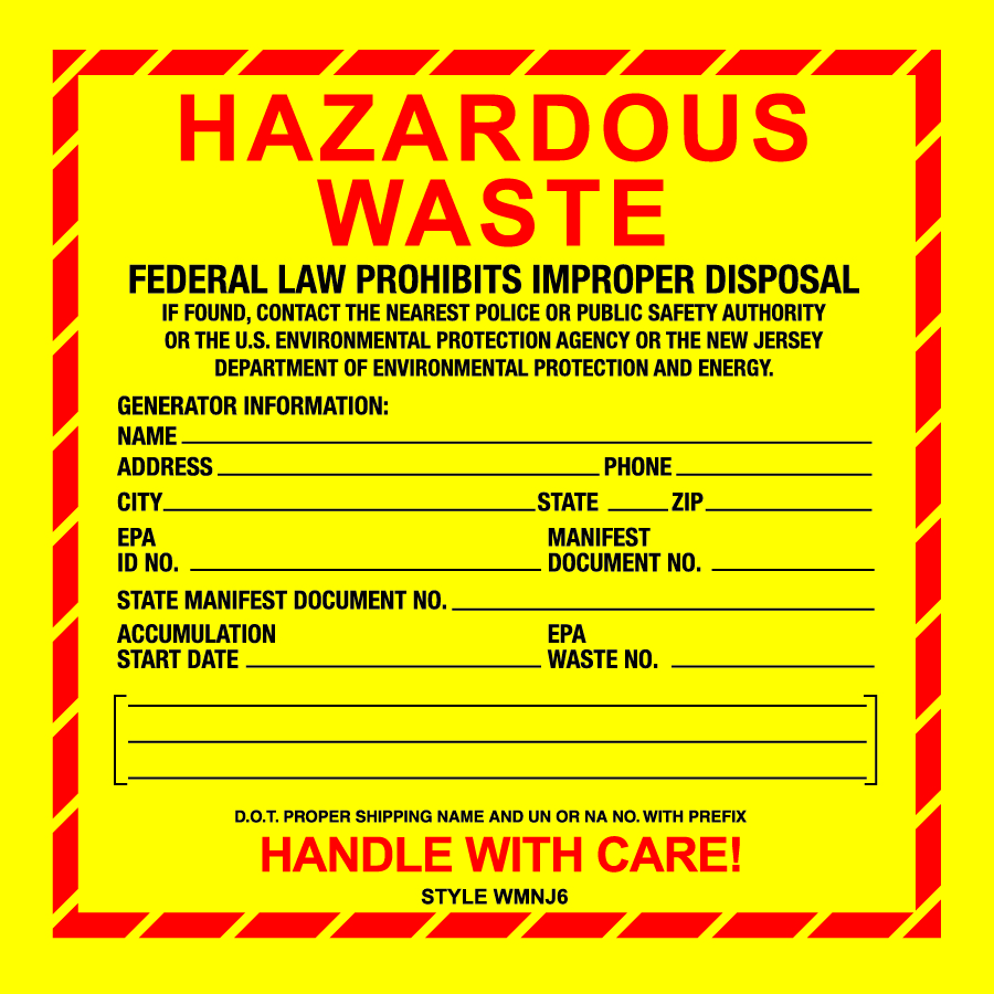 D-637 NFPA & Hazardous Waste Decal - HAZARDOUS WASTE NJ...