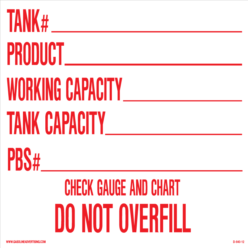 D-840 AST & Bulk Fuel Plant Decal - TANK#...